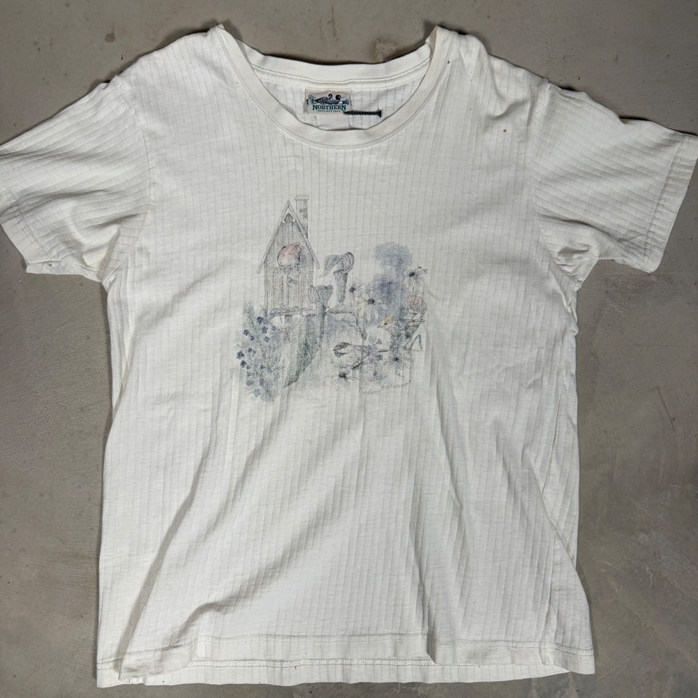 Vintage Northern Reflections Ribbed Birdhouse Graphic T-Shirt White Medium